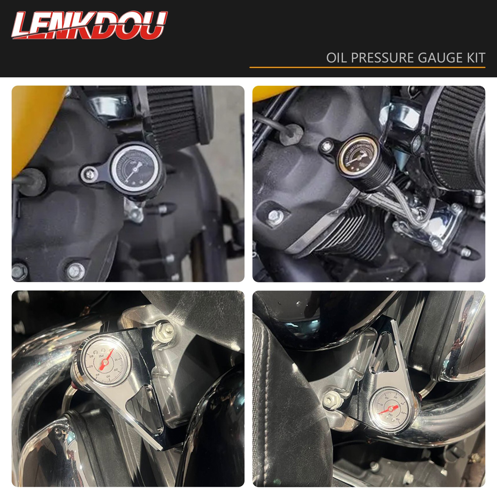 For Harley 1999-2017 Twin Cam Touring Softail Dyna Oil Pressure Gauge Kit Chrome