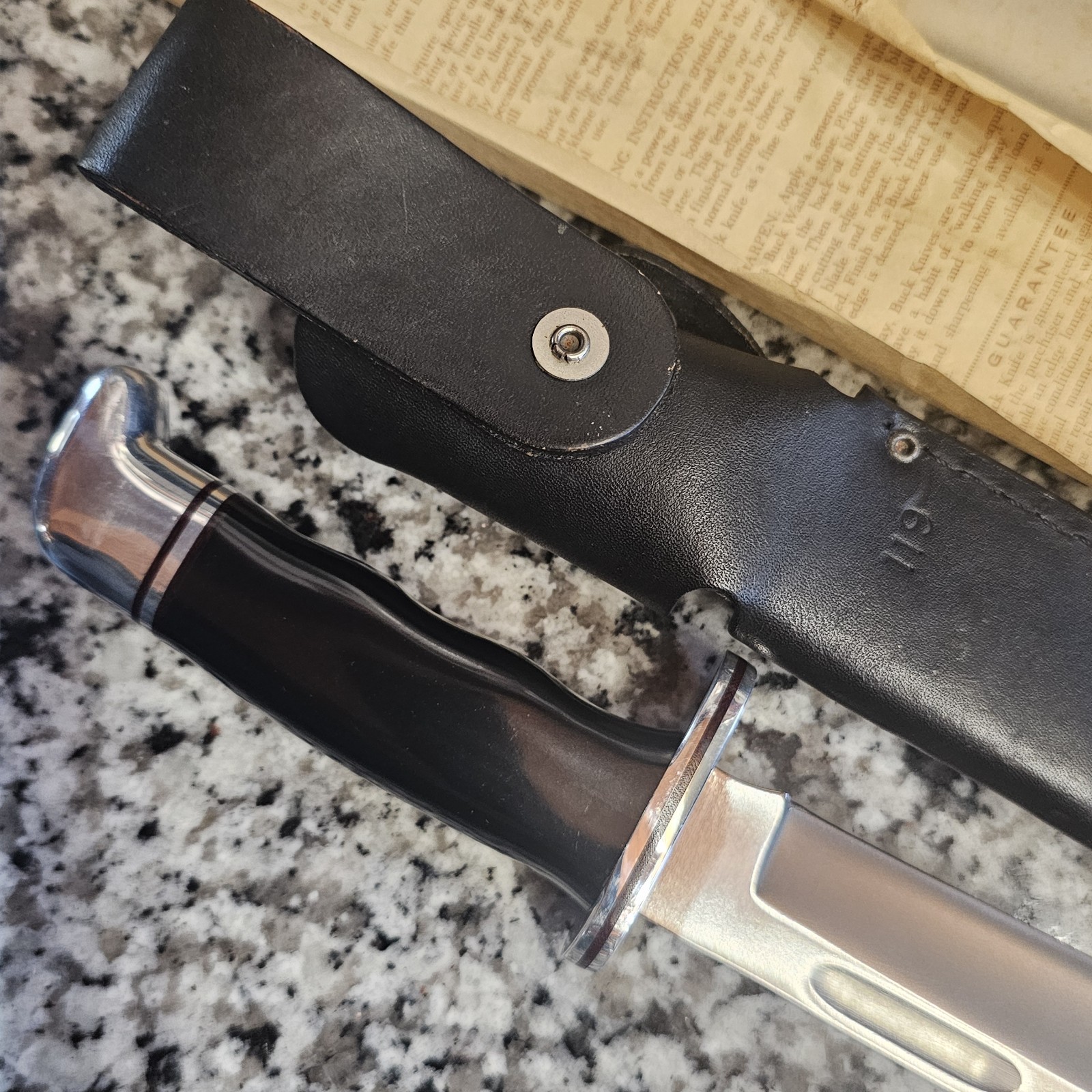 NEW NOS Vintage 10 1/2" 1972-1985 BUCK # 119 Knife w/ Sheath & 118 Box Papers