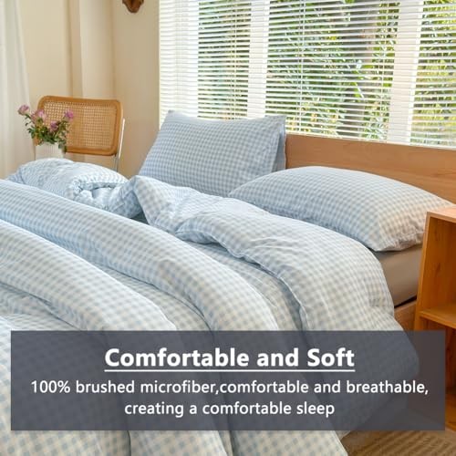 Comforter Set, Light Bedding Comforter Sets, Blue Grid Bed Queen Blue Gingham