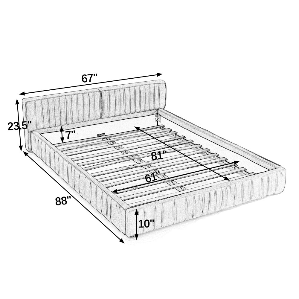 Queen Upholstered Bed Frame w/ Headboard & Platform Base, Beige
