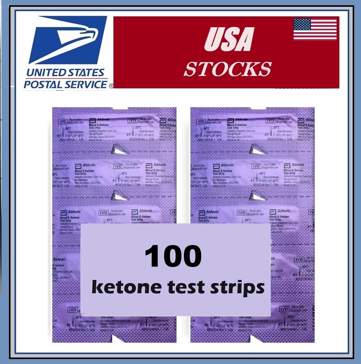 100 Blood Ketone Test Strips Compatible with Precision Xtra Oct-2026 USA shipper