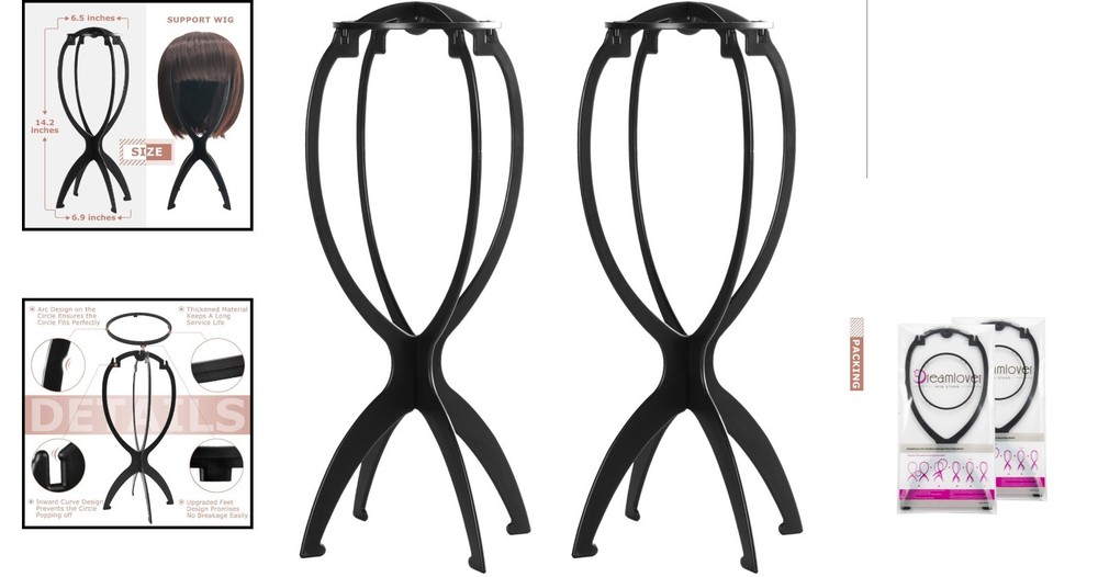Essential Collapsible Wig Head Stand Set - Lightweight & Space-Saving 2-Pack