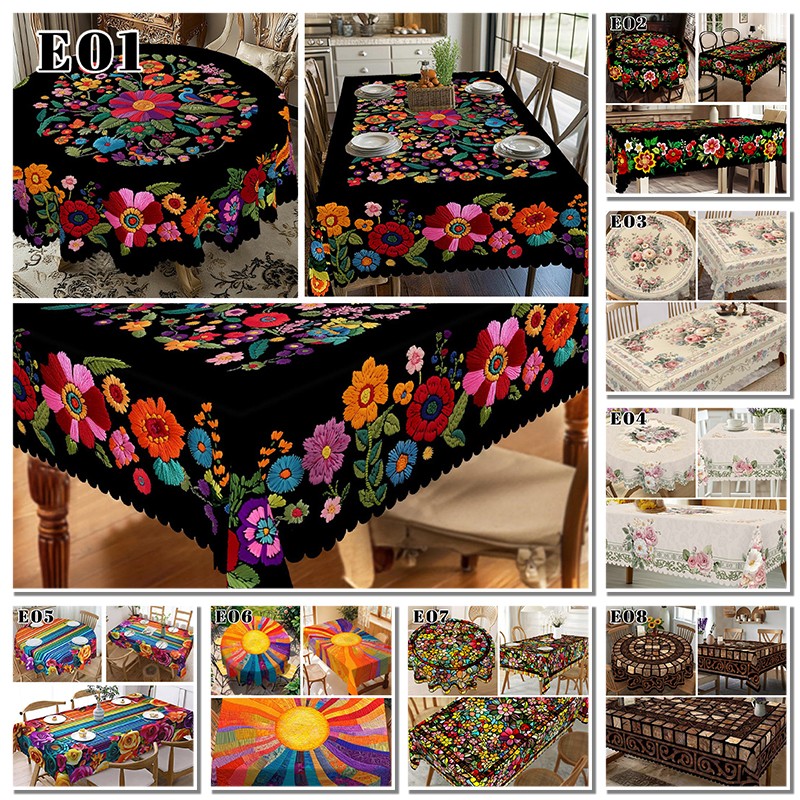 Boho Rainbow Tablecloth Round/Rectangle Kitchen Dining Table Floral Table Cover