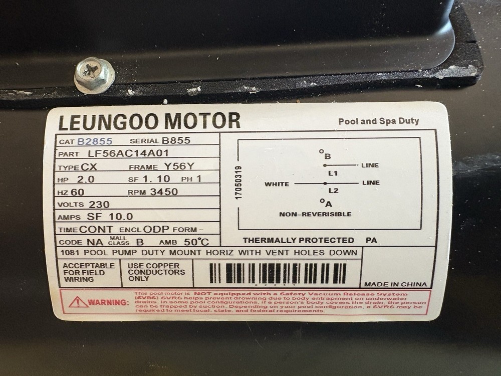 Leungoo Pool Pump Motor 230v