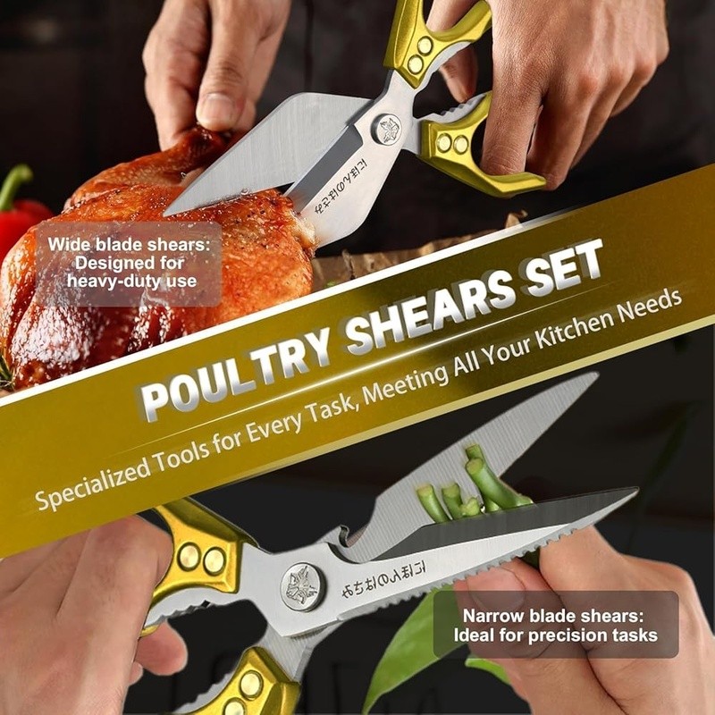 Heavy Duty Kitchen Scissors Set Poultry Shears Ergonomic Grip Multi-Tasking Tool