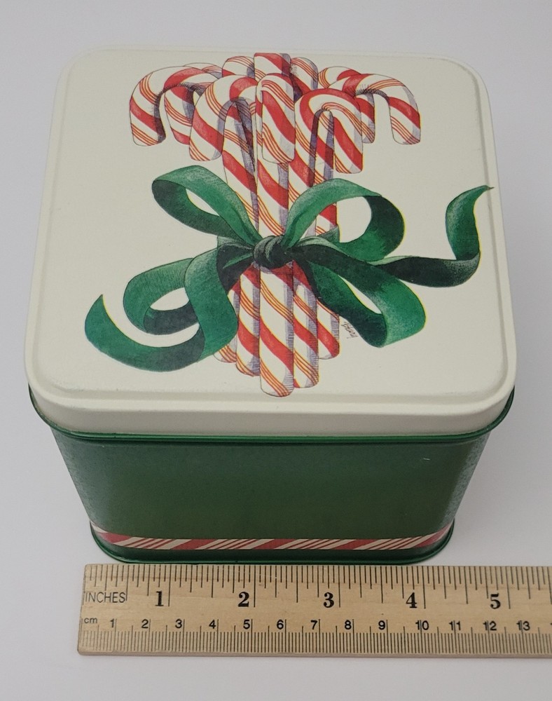 Small Candy Cane Tin Square Box