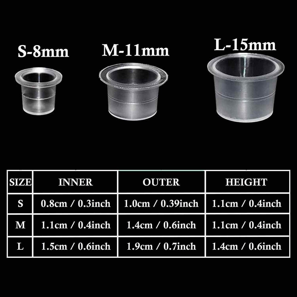 300pcs Mixed Size Tattoo Ink Cups - Small, Medium, Large