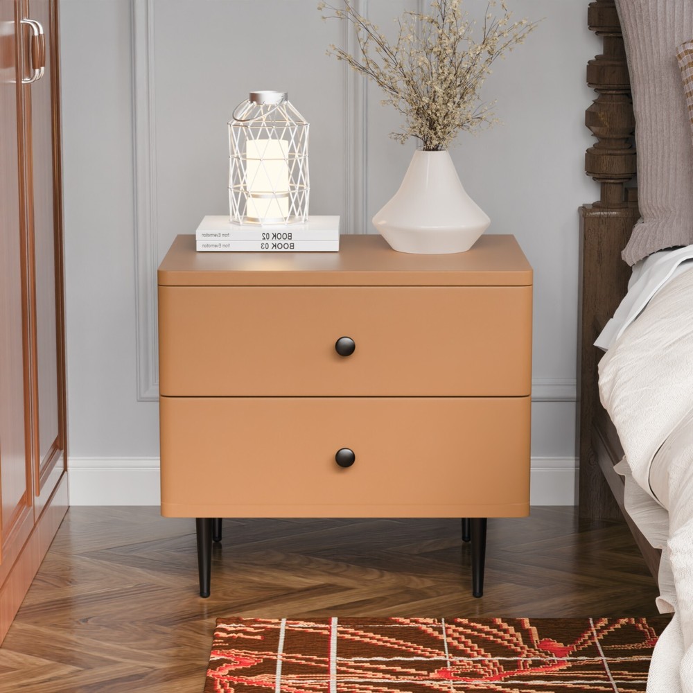 Orange double drawer solid wood bedside table convenient and easy to install