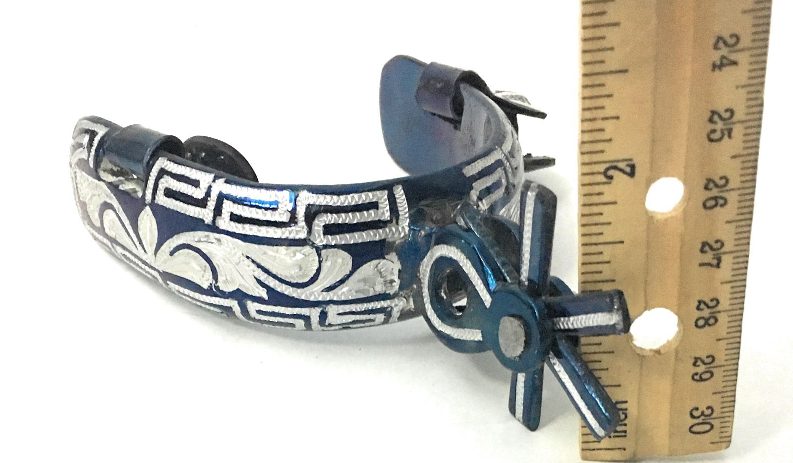 MEXICAN CHARRO BLUE SPURS. ESPUELAS CHARRAS AZULES, SADDLE HORSE CHARRO SPURS