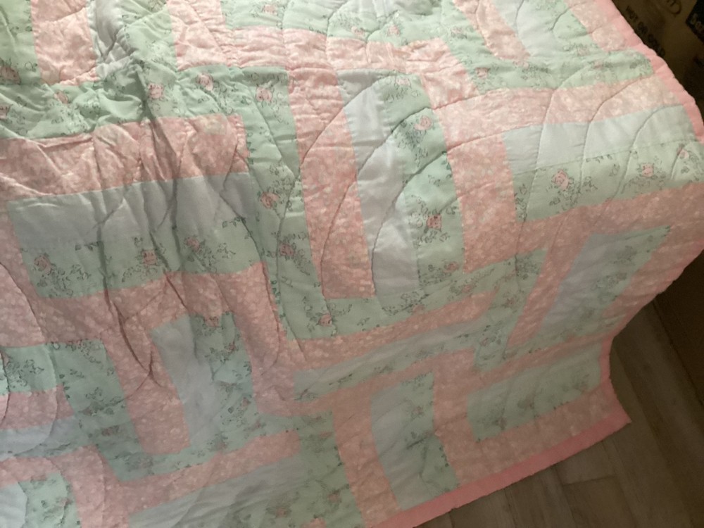 Homemade Colorful Quilt / Blanket with Solid Pink Underside