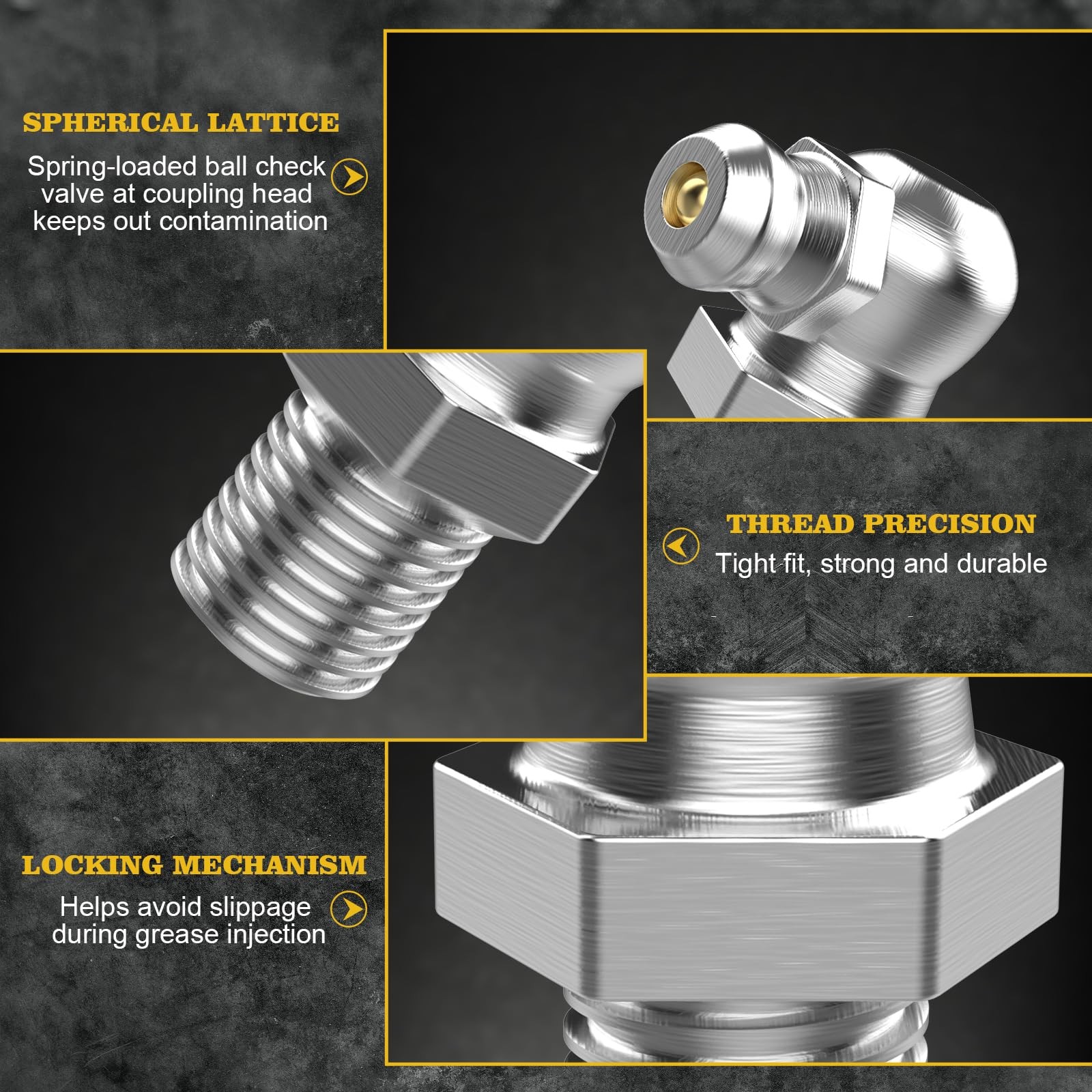 110Pcs Hydraulic Grease Fittings Assortment Kit, SAE Zerk Fittings: 1/4" & 1/