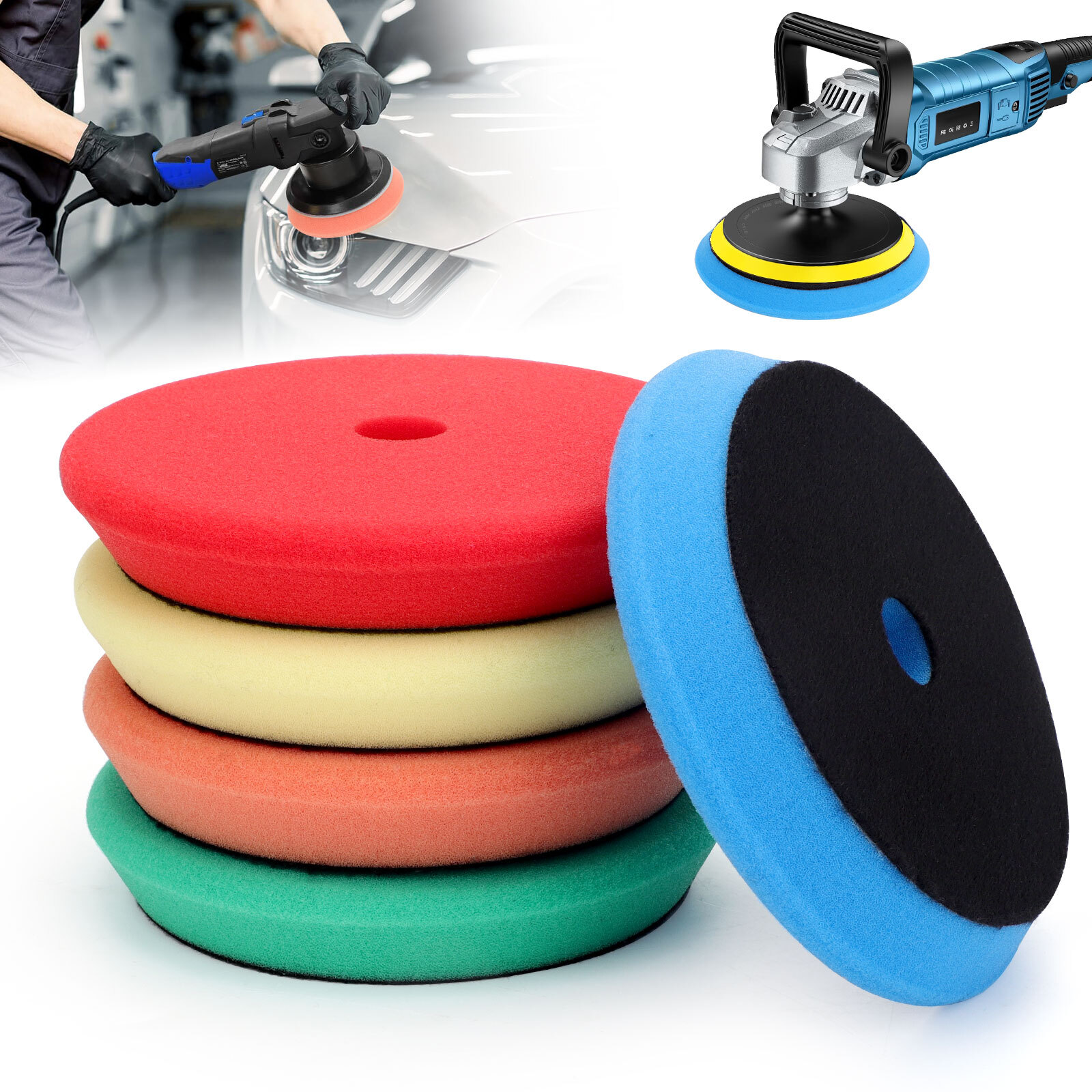 5Pcs Buffing Sponge Pads 6" Cutting Polishing Pad Kit for Car Buffer Polisher