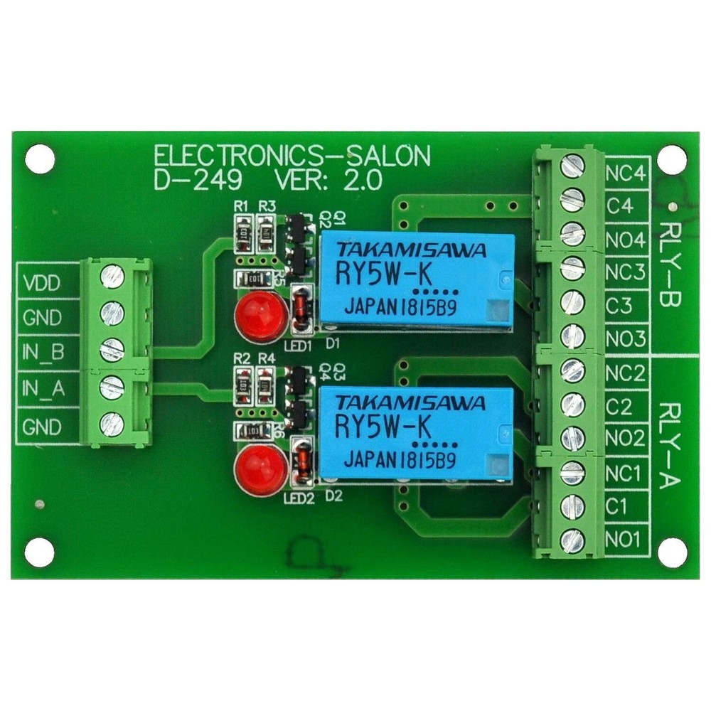 Electronics-Salon 2 DPDT Signal Relay Module Board, DC 5V Version, for Arduin...