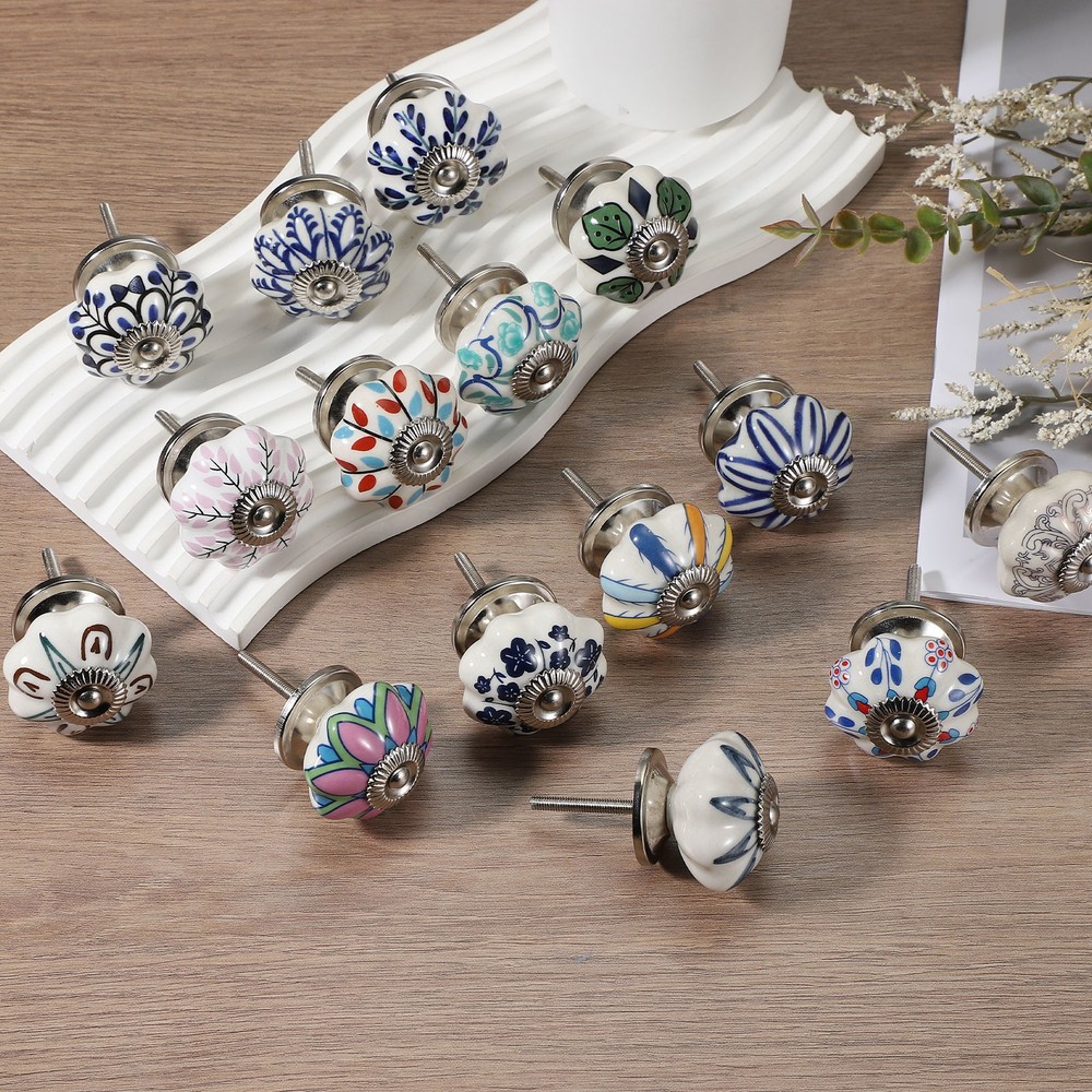6 Packs Ceramic Knobs, Pumpkin Ceramic Drawer Knobs, Flower