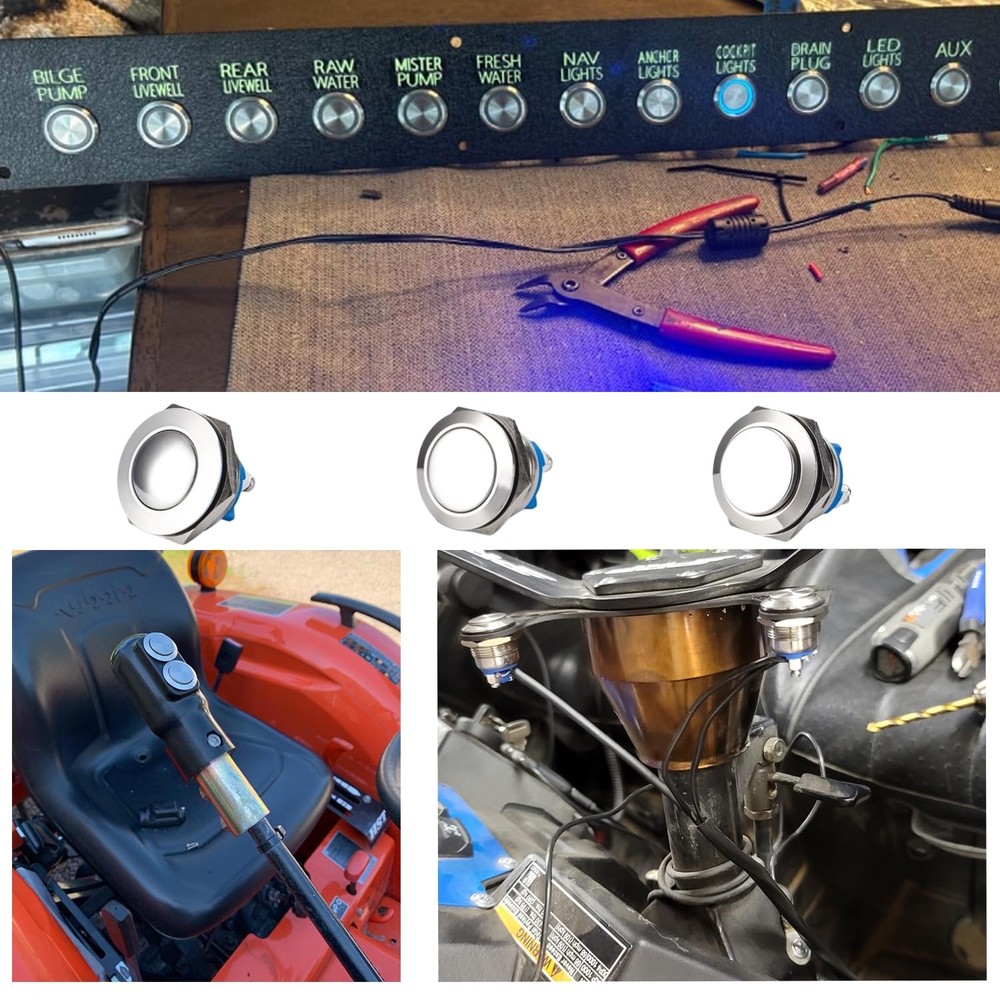 6Pcs Push Button Switch- Metal Waterproof and Rustproof Toggle 6PCS, Silver