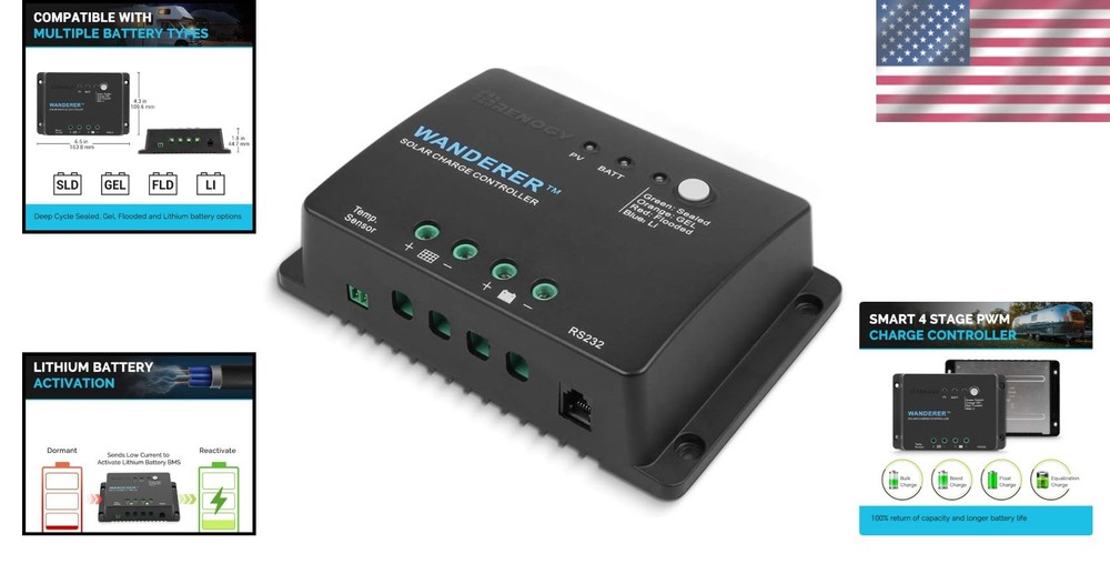12V PWM Solar Controller for Lithium, Sealed Batteries