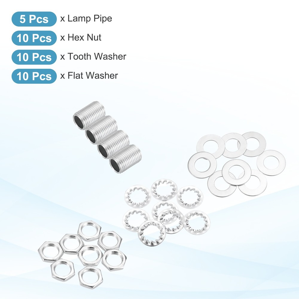 35Pcs 0.6" M10 Lamp Pipe Kit with Lock Nuts Washers for Assembly, Silver