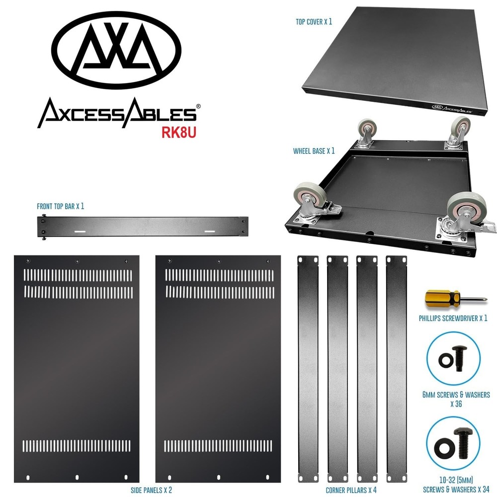 8U Rolling Rack Stand with Locking Wheels for Audio, Video, and Studio Storage