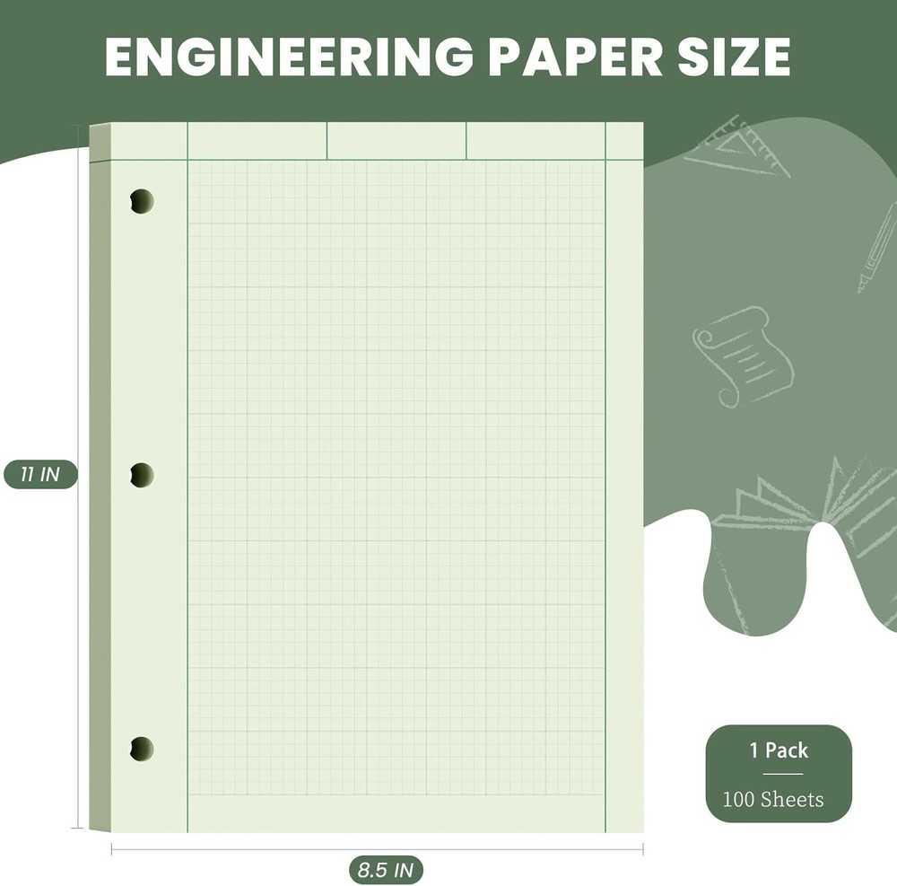 Engineering Paper 8.5 x 11, 100 Sheets Top Glue Binding Engineering Notebook,...