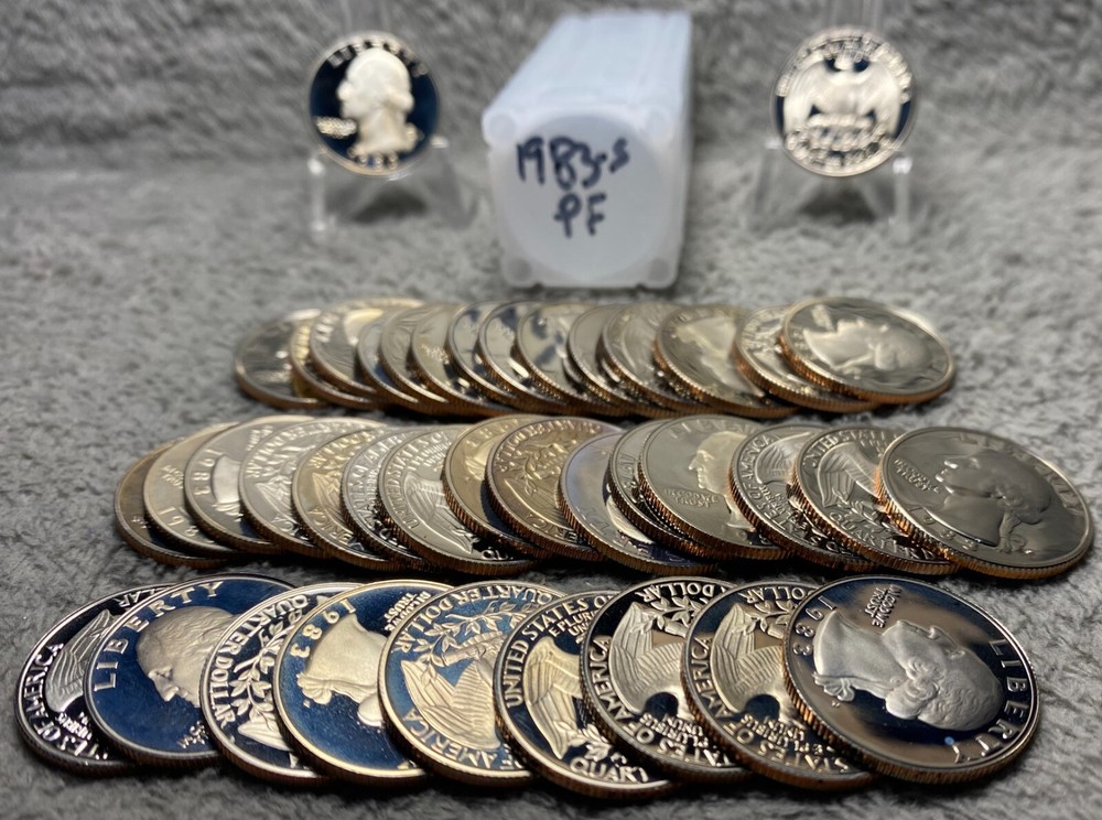 1983 S PROOF CLAD WASHINGTON QUARTERS FULL ROLL $10 FACE VALUE