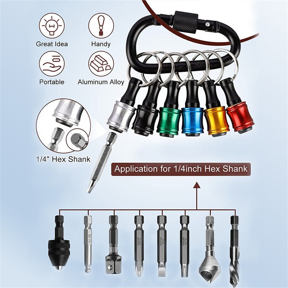 7Pcs 1/4" Hex Shank Quick Release Keychain Screwdriver Drill Bit Holder Bits Set