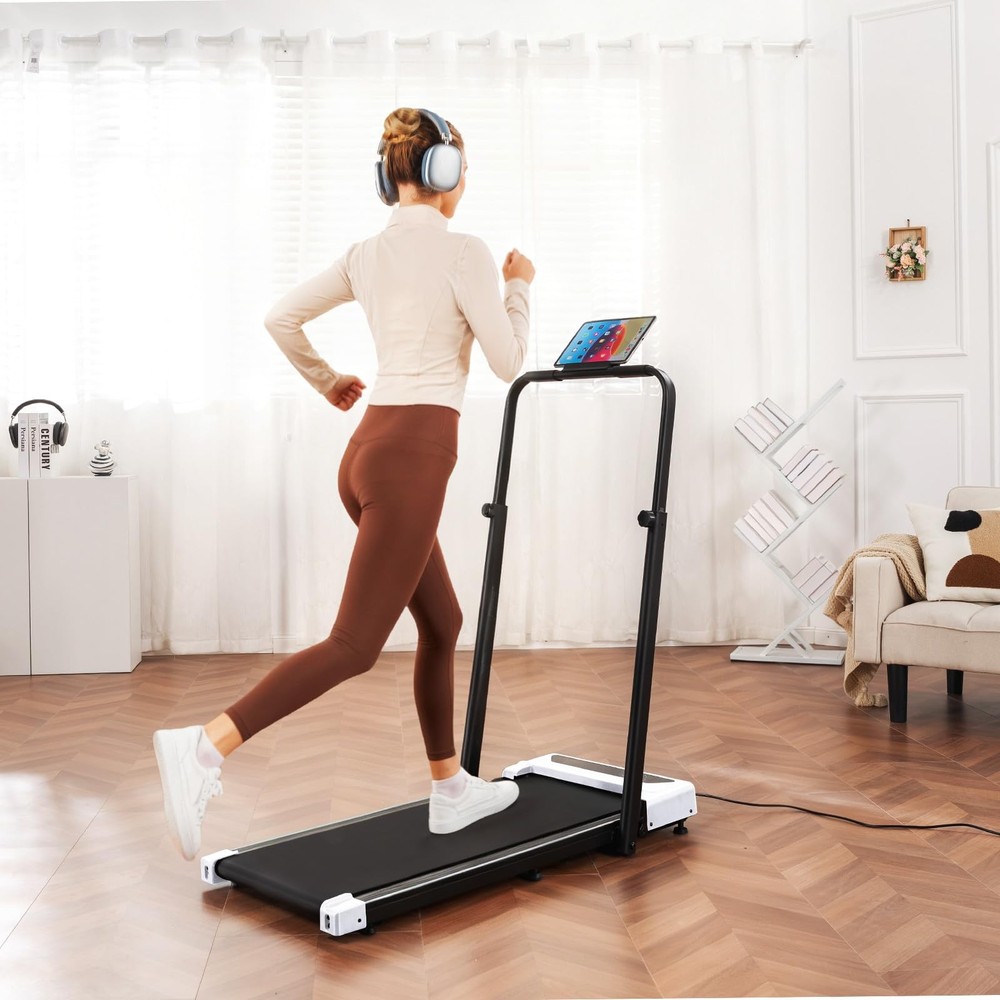 Walking Pad Treadmill with Adjustable Height Handle Bar, 3HP Quiet Foldable U...