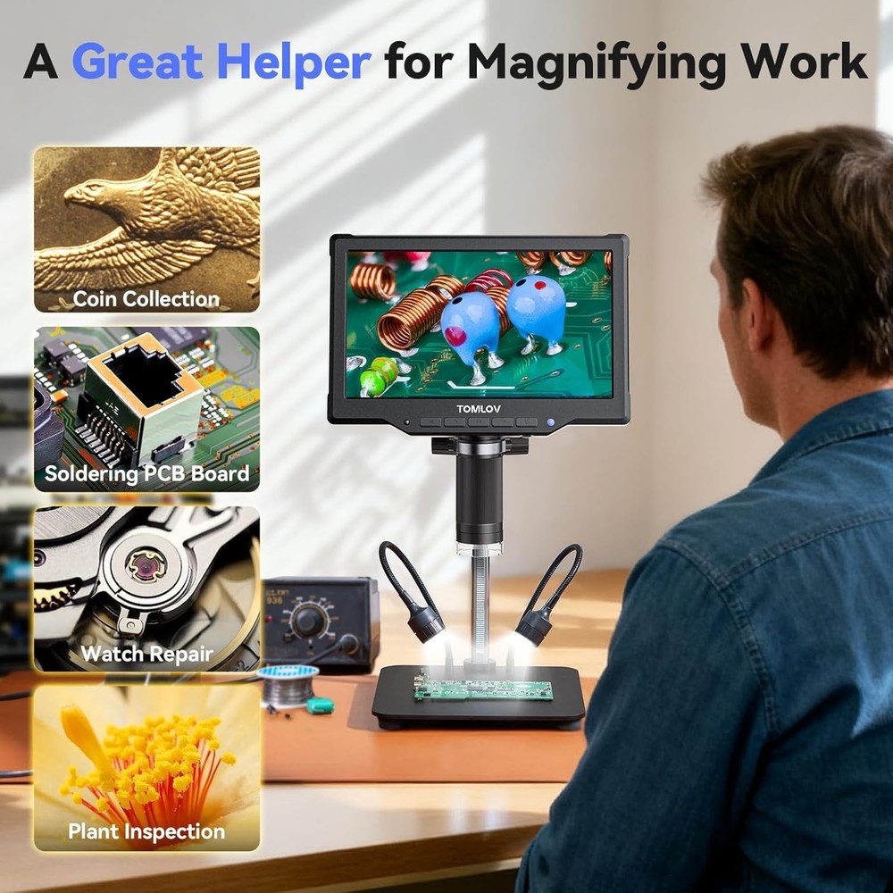 Digital Microscope 10" LCD Coin Microscope Camera 1080P 1200X Solder Microscope