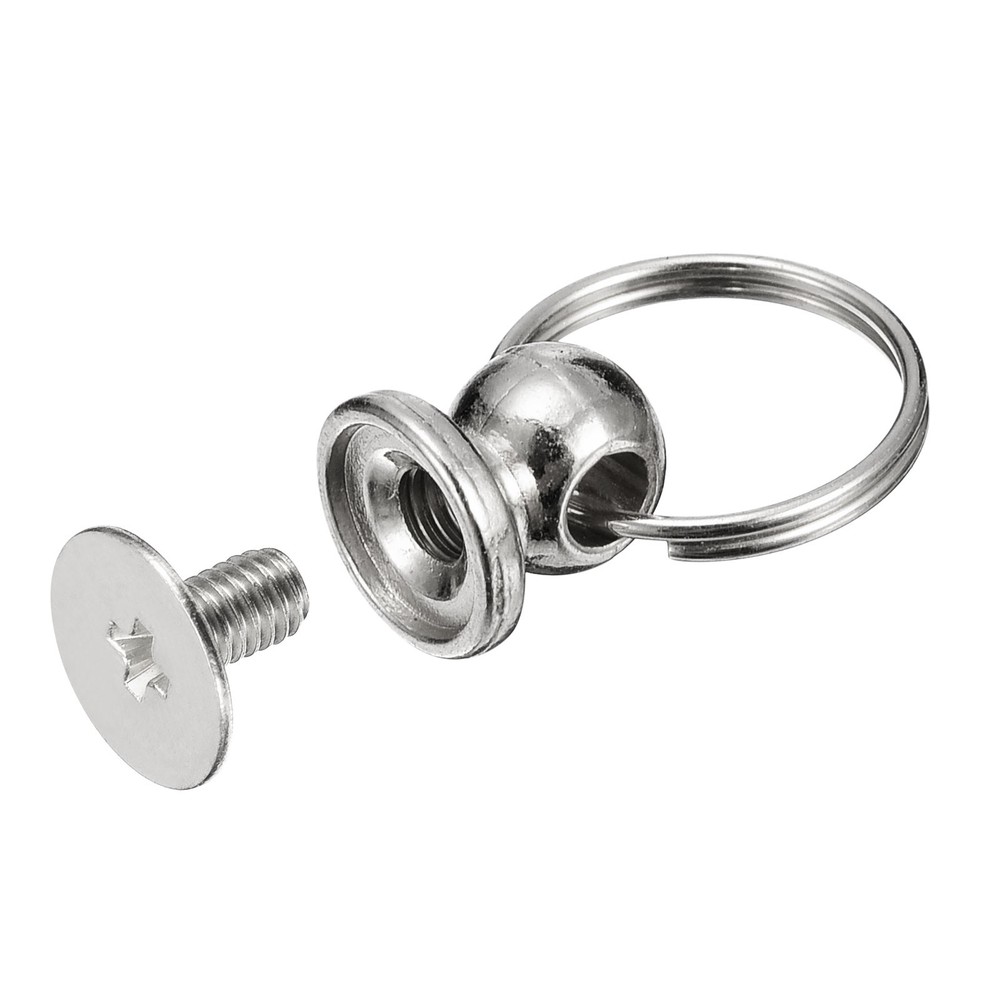 6x8mm Ball Head Stud Rivets Screw Back with Double Split Ring, 12Pack, Silver