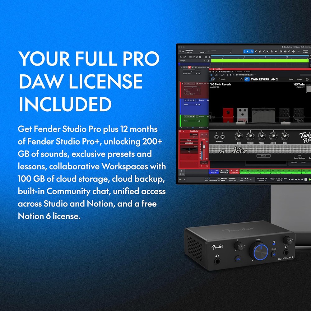 Fender Quantum LT 2 2x2 USB-C Audio Interface Creator w/ Microphone & Headphones