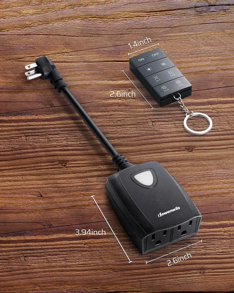 DEWENWILS Outdoor Dimmer for String Lights, 125V, 100FT Remote Control Range,