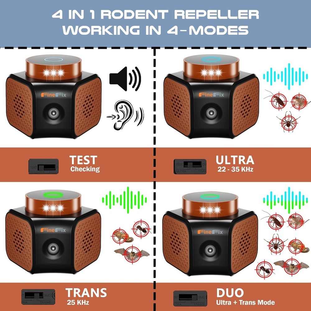 Ultrasonic Pest Repeller Indoor Mouse Deterrent 4 Modes Wide Coverage Safe