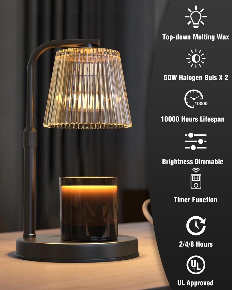 Candle Warmer Lamp Adjustable Height 6" Timer Dimmable - Safe Wax Melter