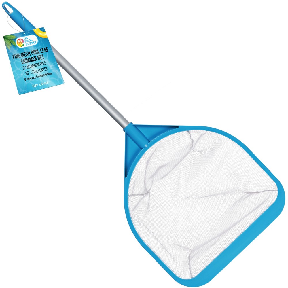 30" Handheld Fine Mesh Pool Skimmer Net - 17" Handle, Deep Leaf Netting