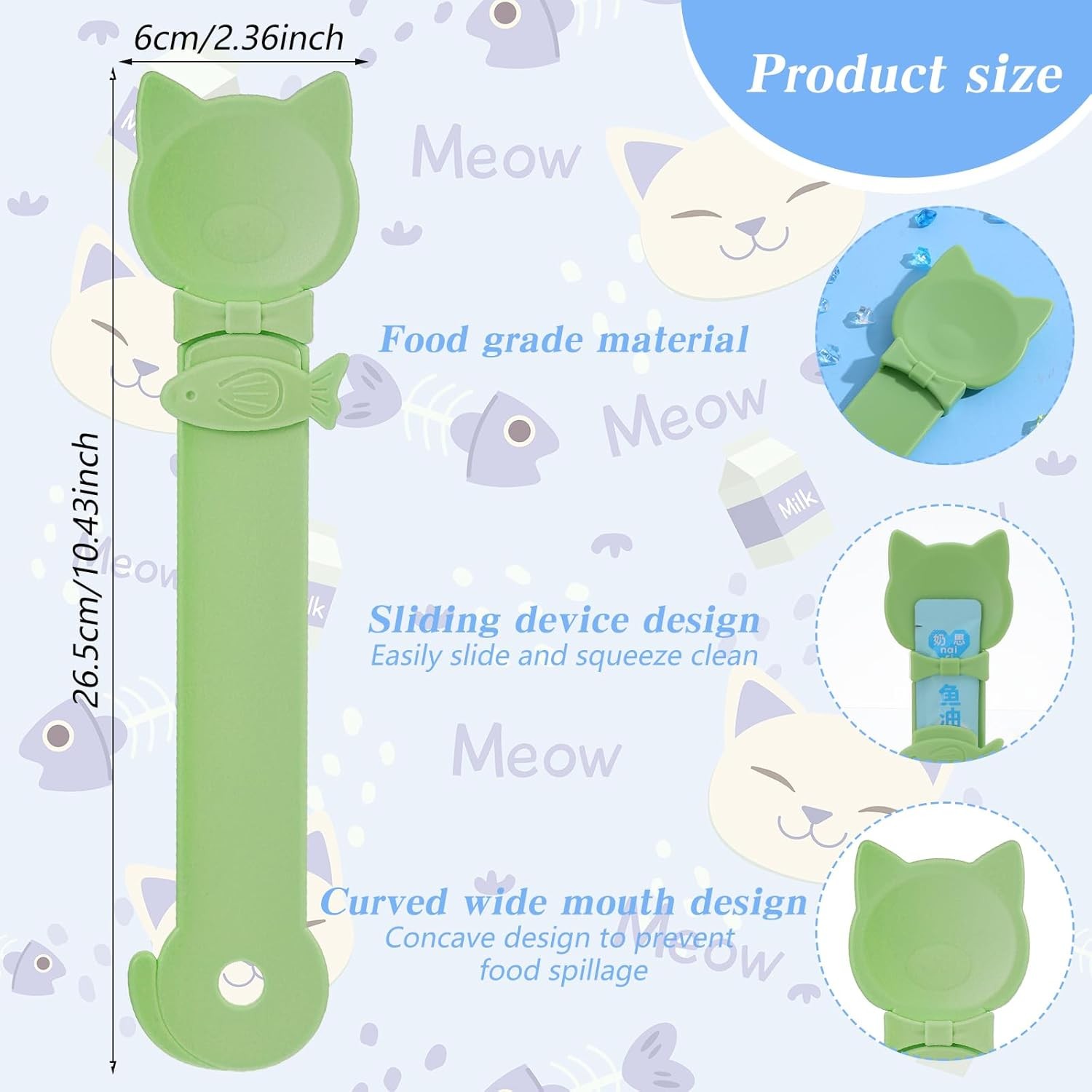 Cat Treat Spoon Squeeze Feeder, Durable Churu Spoon for Wet Food & Snacks, Green