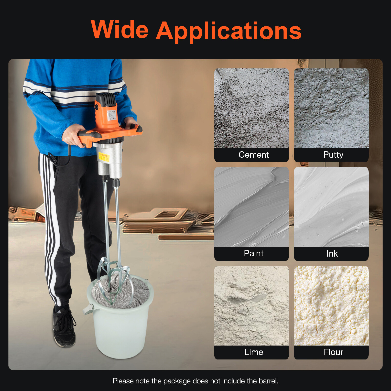 1800W Portable Electric Concrete Cement Mixer Double Rod Grout Stirring Mixer