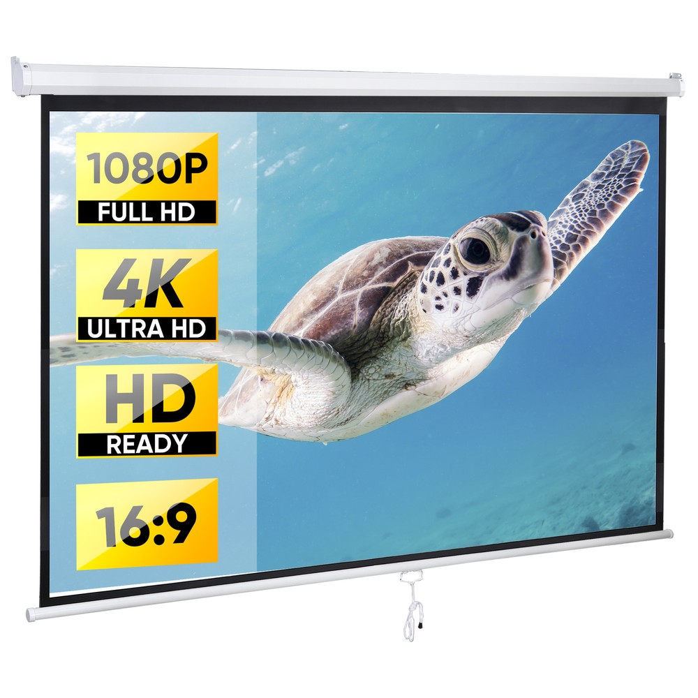 Portable 80"Diagonal Projection Screen Manual Pull Down Projector Screen 16:9 HD