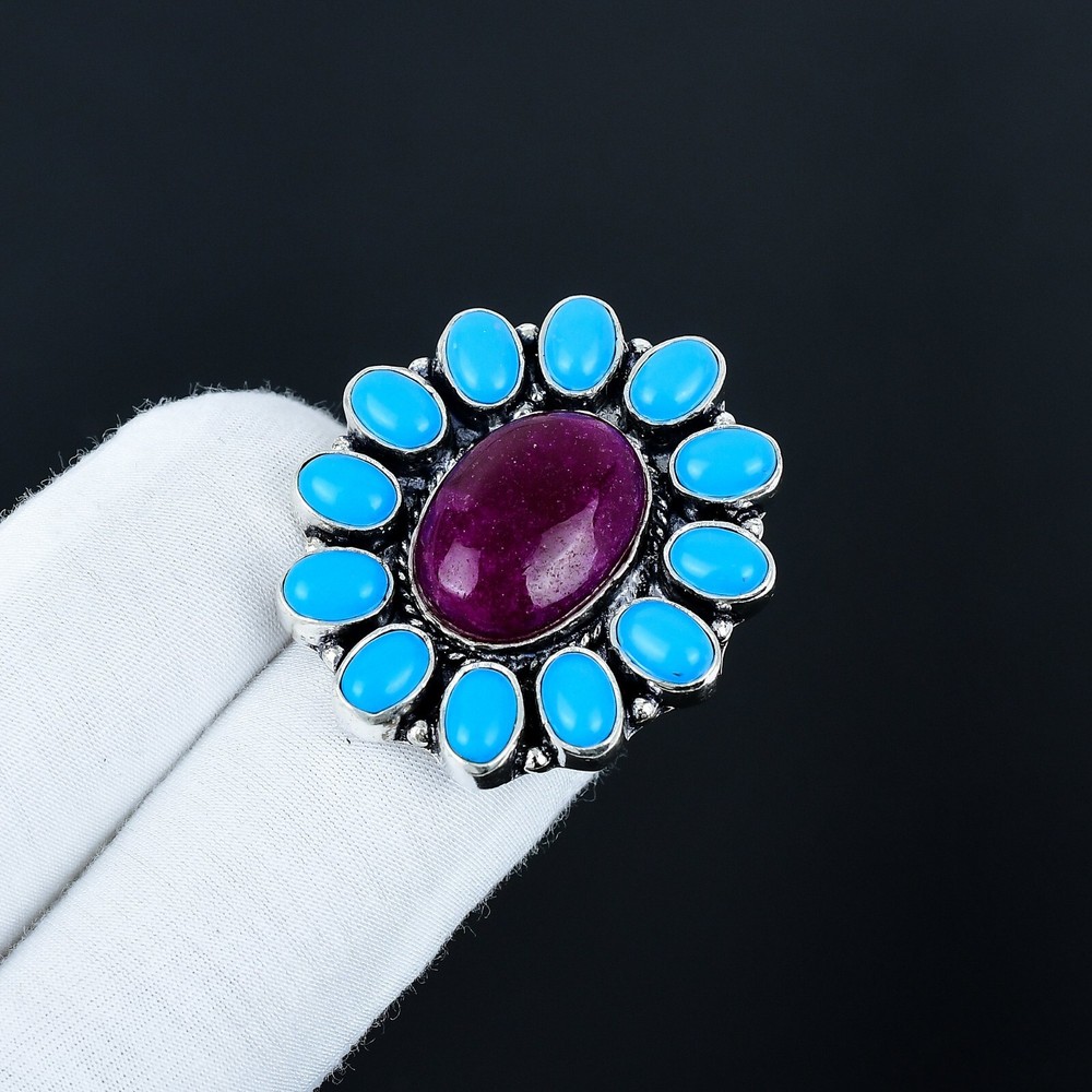 Kashmir Ruby Lab-Created Gemstone Ring Handmade 925 Sterling Silver Jewelry Gift