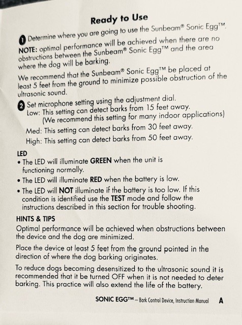 Sunbeam Sonic Egg - Ultra Sonic Bark Control