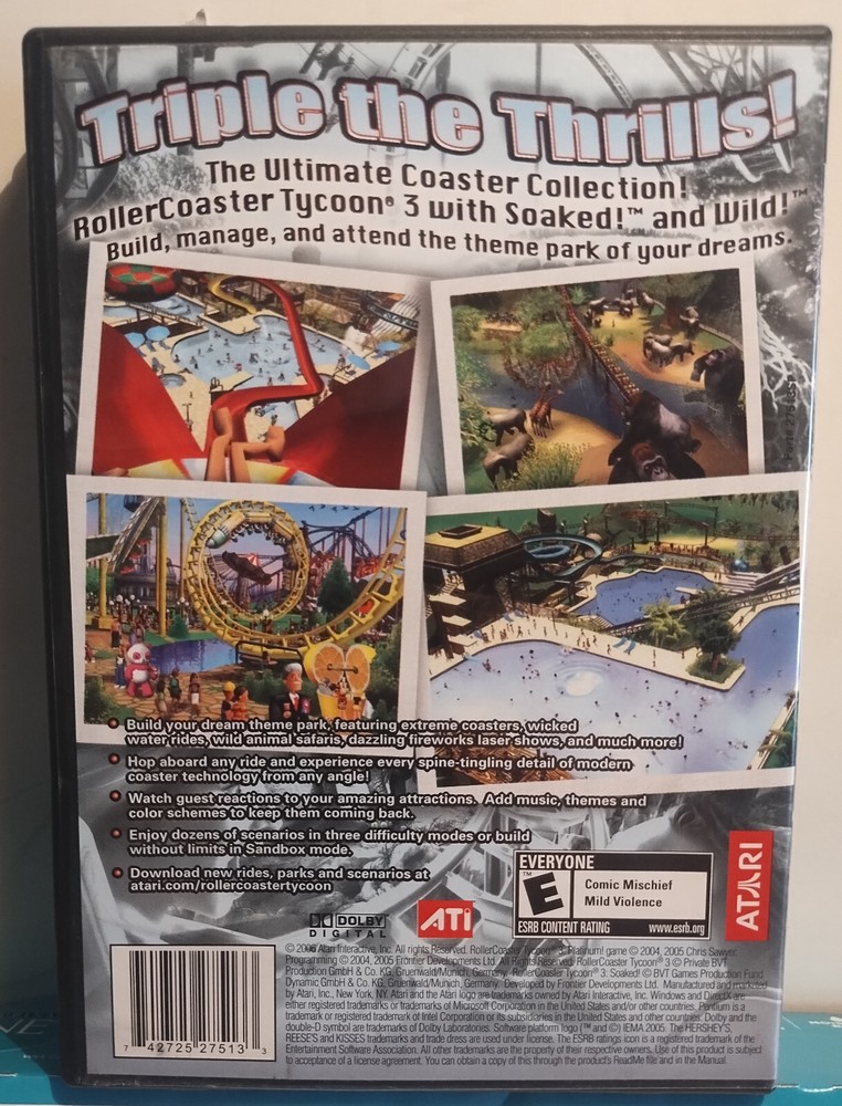 ATARI ROLLER COASTER TYCOON 3 PLATINUM PC WINDOWS 2006 CD-ROM with booklet