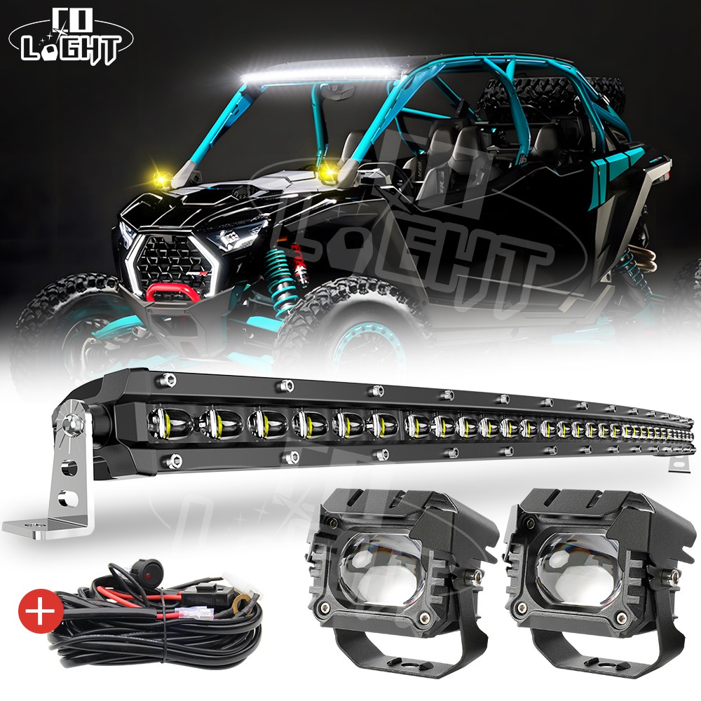 For 2020-2025 Polaris RZR Pro XP Roof 32"Curved LED Light Bar Wire w/3" Pods Kit