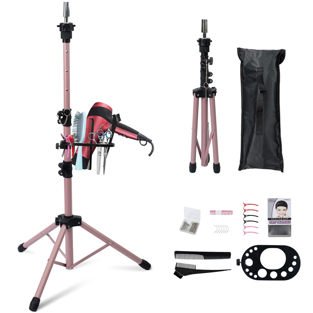 Pink Wig Stand Tripod Upgraded, Double Locking Adjustable Mannequin Head Stan...