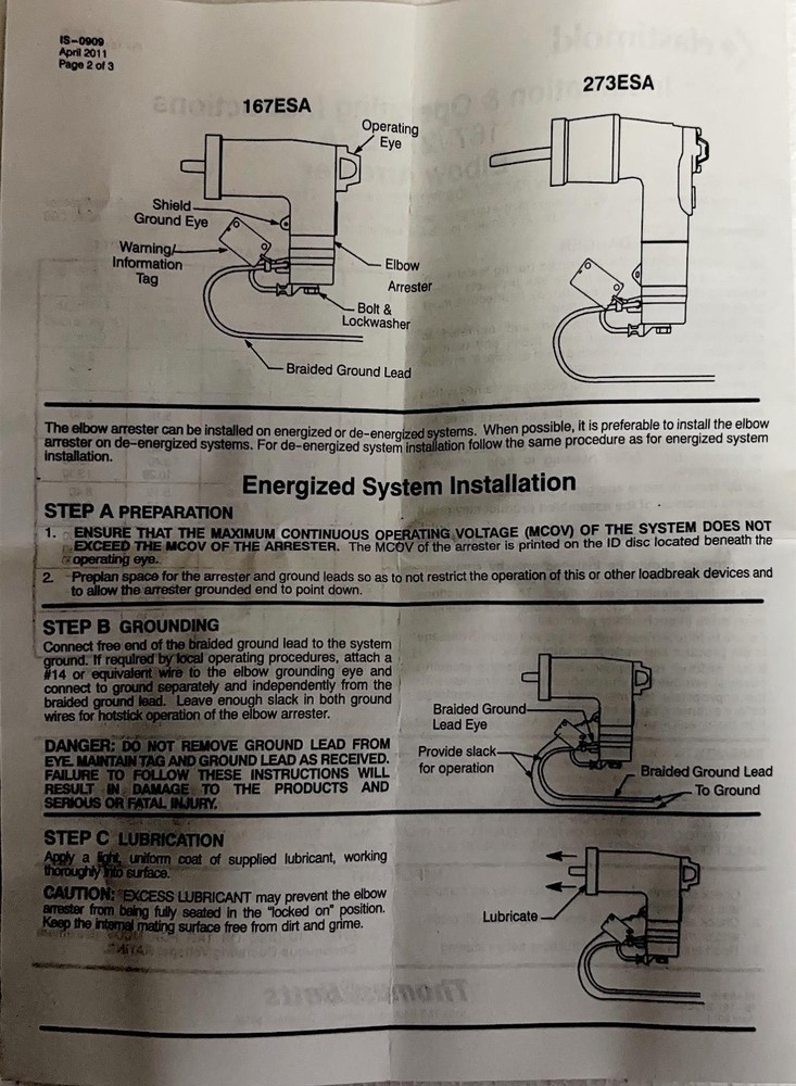 Elastimold 167/273 ESA Elbow Arrester Thomas & Betts
