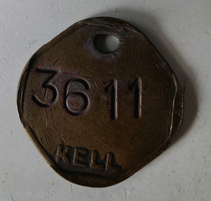 Kellingley Colliery Pit Check Tally Token marked Kell 3611