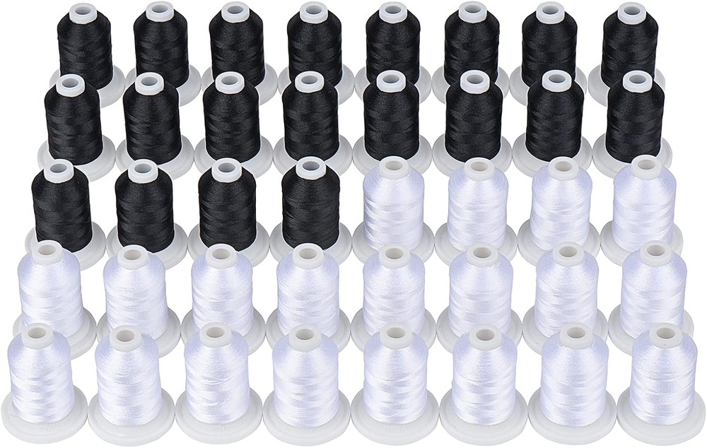 40 Spools, 20 White + 20 Black, Polyester Embroidery Machine Thread 500M (550Y)