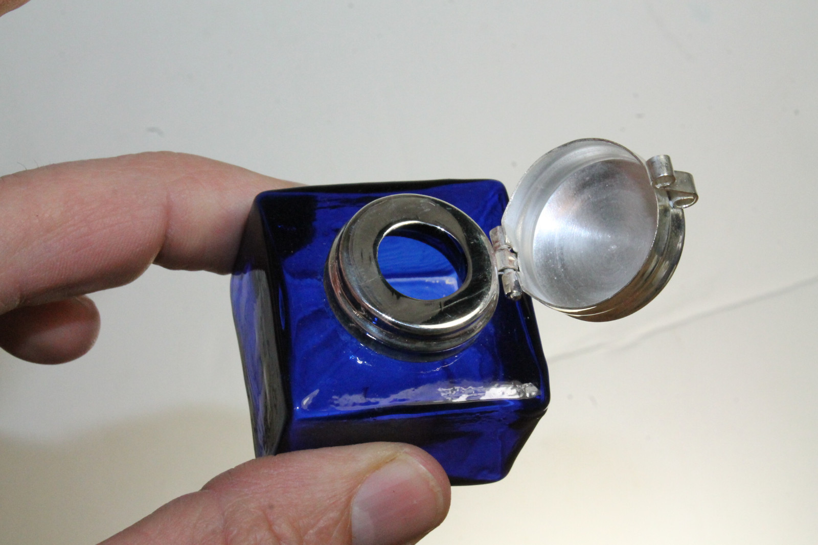 Vintage Antique Style Square Cobalt Blue Glass Inkwell Bottle ink