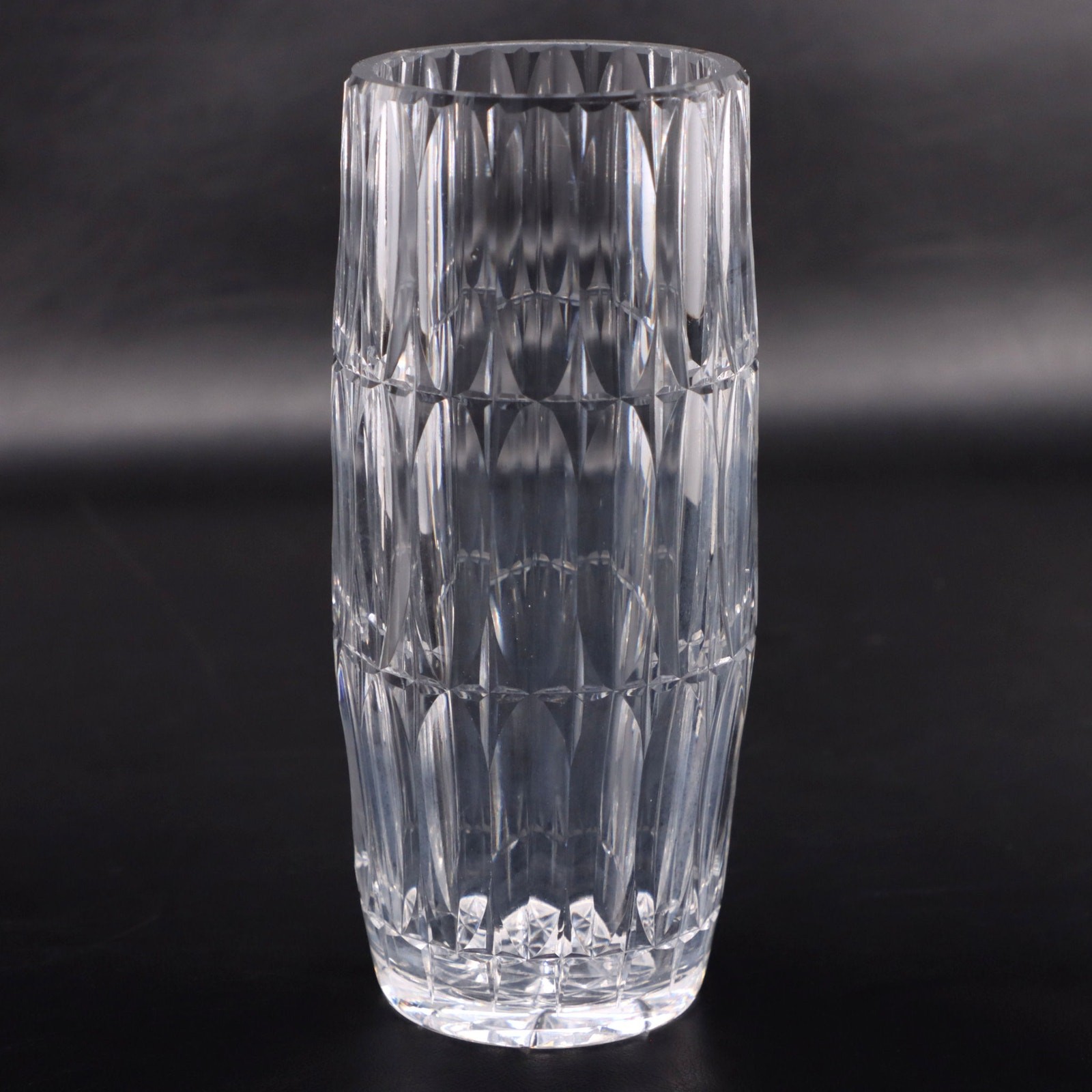 Art Deco Heavy Faceted Cut Crystal Flower Vase 8" Vintage