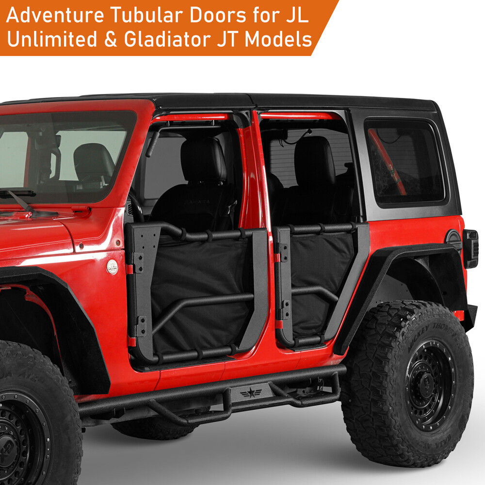 Hooke Road Tube Half Doors + Mirrors Fit 18-24 Jeep Wrangler JL Gladiator JT