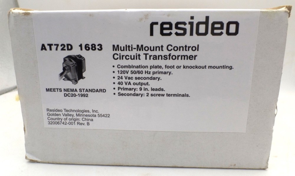HONEYWELL HOME AT72D 24-VOLT STEP DOWN TRANSFORMER WITH KNOCKOUT MOUNT
