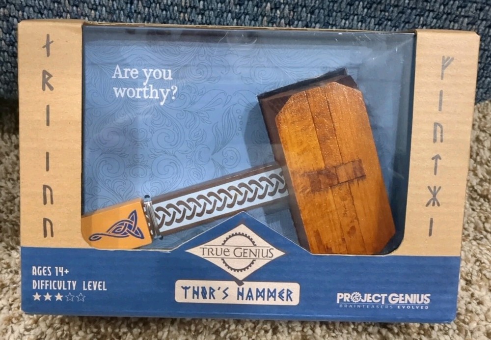 THOR’S HAMMER True Genius Wooden Puzzle Medium Difficulty.  New In Box