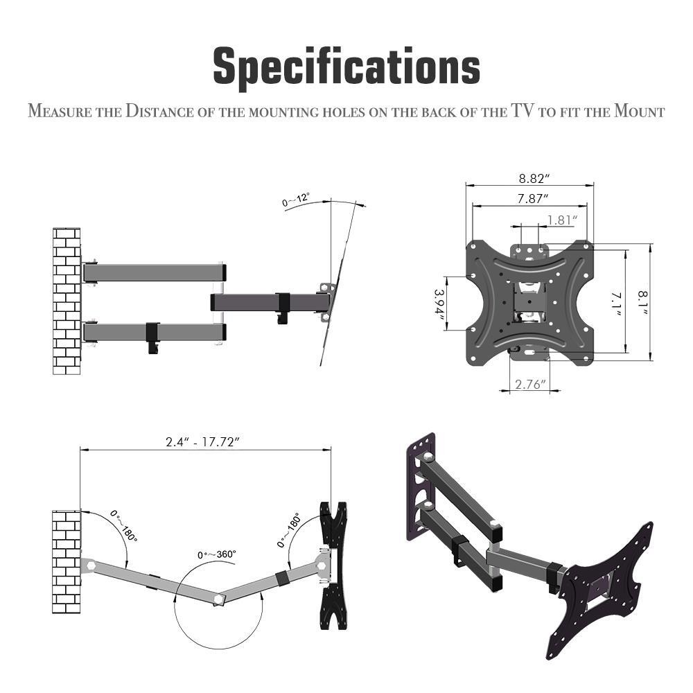 Full Motion Articulating TV Wall Mount for 12"-42" LED/LCD TV Monitor Adjustable